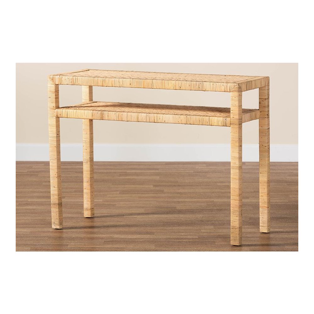Kalimantan Bohemian Light Honey Rattan and Acacia Wood Console Table. Picture 8