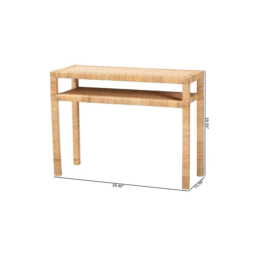 Kalimantan Bohemian Light Honey Rattan and Acacia Wood Console Table. Picture 9