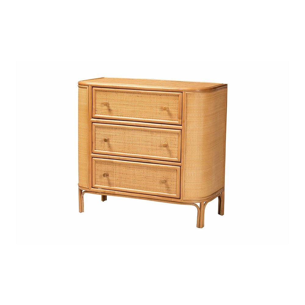 Radenza Bohemian Light Honey Rattan 3-Drawer Storage Cabinet. Picture 1