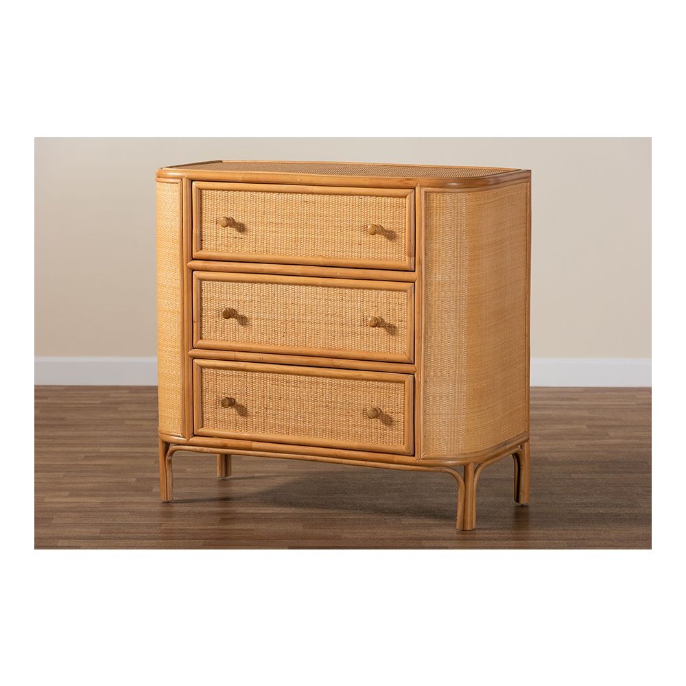 Radenza Bohemian Light Honey Rattan 3-Drawer Storage Cabinet. Picture 10