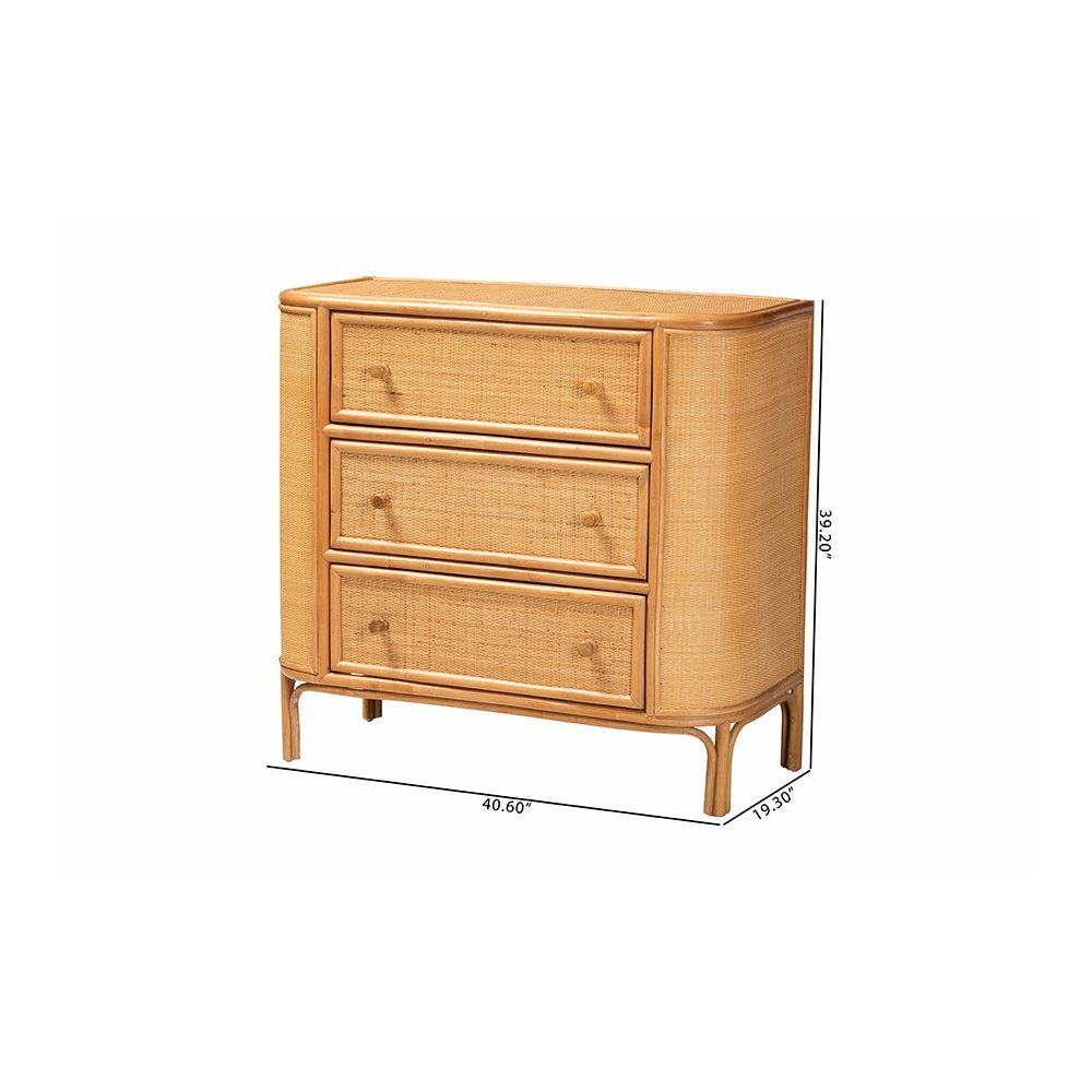 Radenza Bohemian Light Honey Rattan 3-Drawer Storage Cabinet. Picture 11