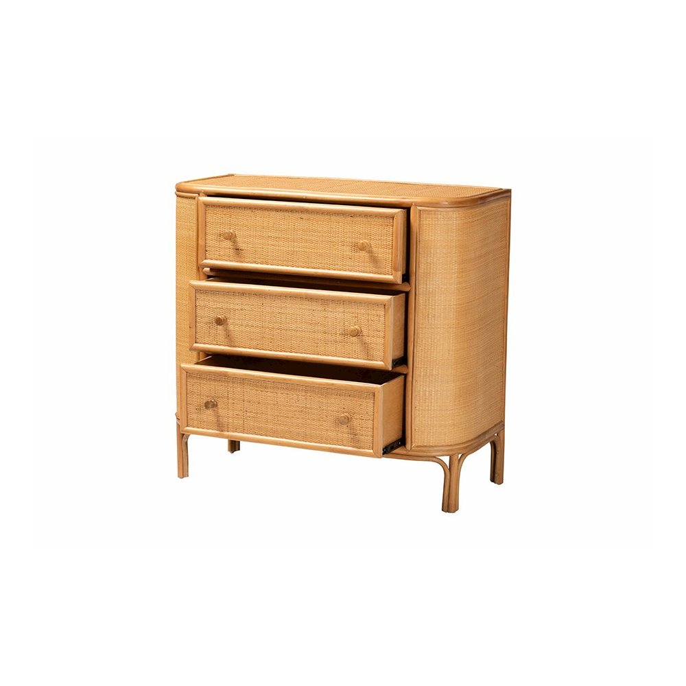 Radenza Bohemian Light Honey Rattan 3-Drawer Storage Cabinet. Picture 2