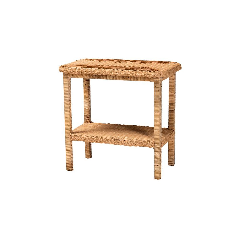 Minahasa Bohemian Light Honey Braided Rattan Side Table. Picture 1