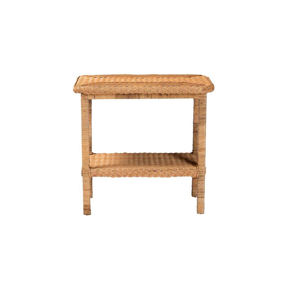 Minahasa Bohemian Light Honey Braided Rattan Side Table. Picture 2