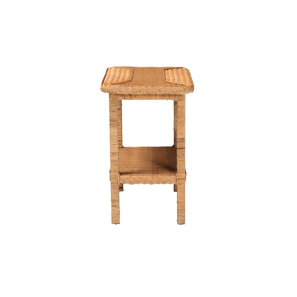 Minahasa Bohemian Light Honey Braided Rattan Side Table. Picture 3