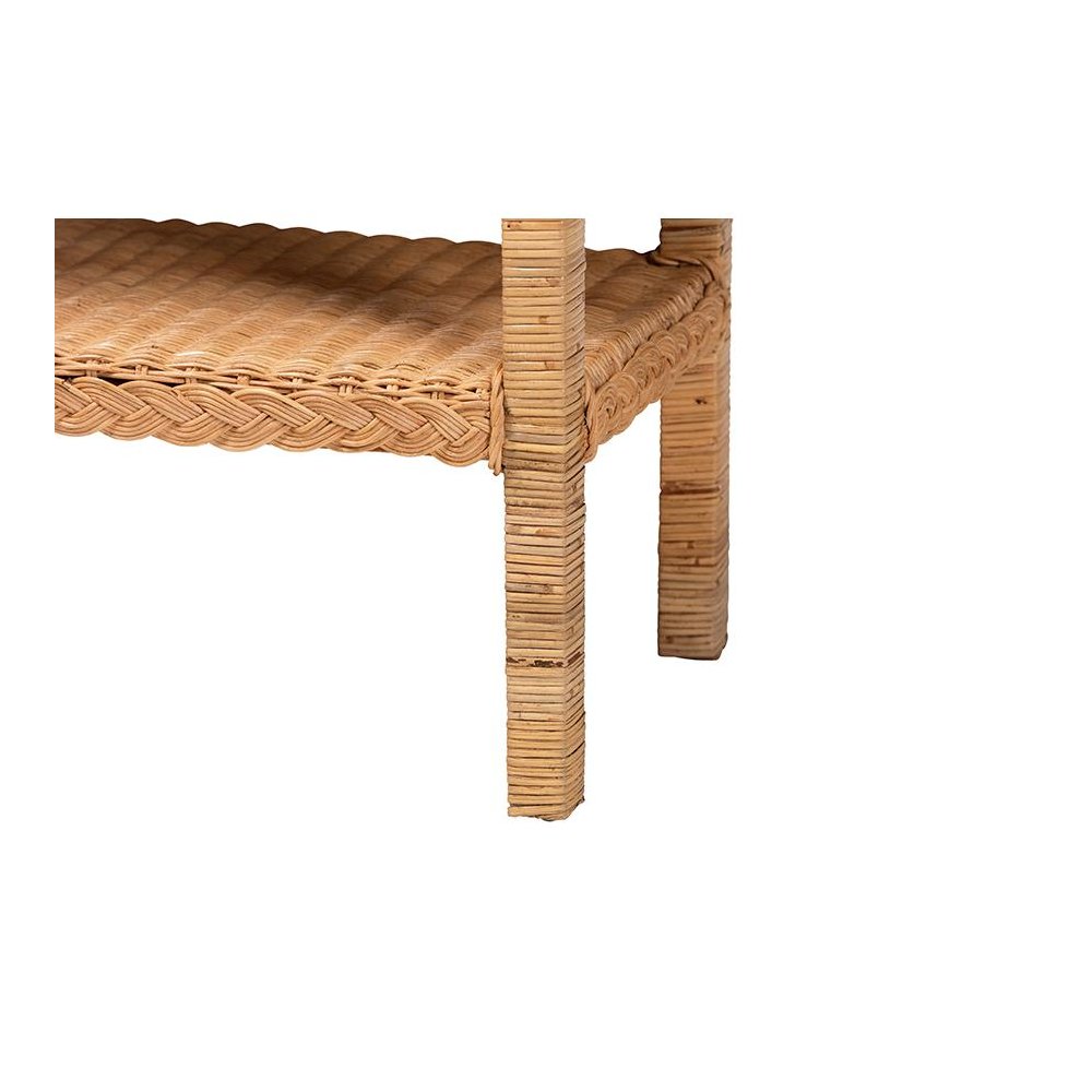 Minahasa Bohemian Light Honey Braided Rattan Side Table. Picture 4