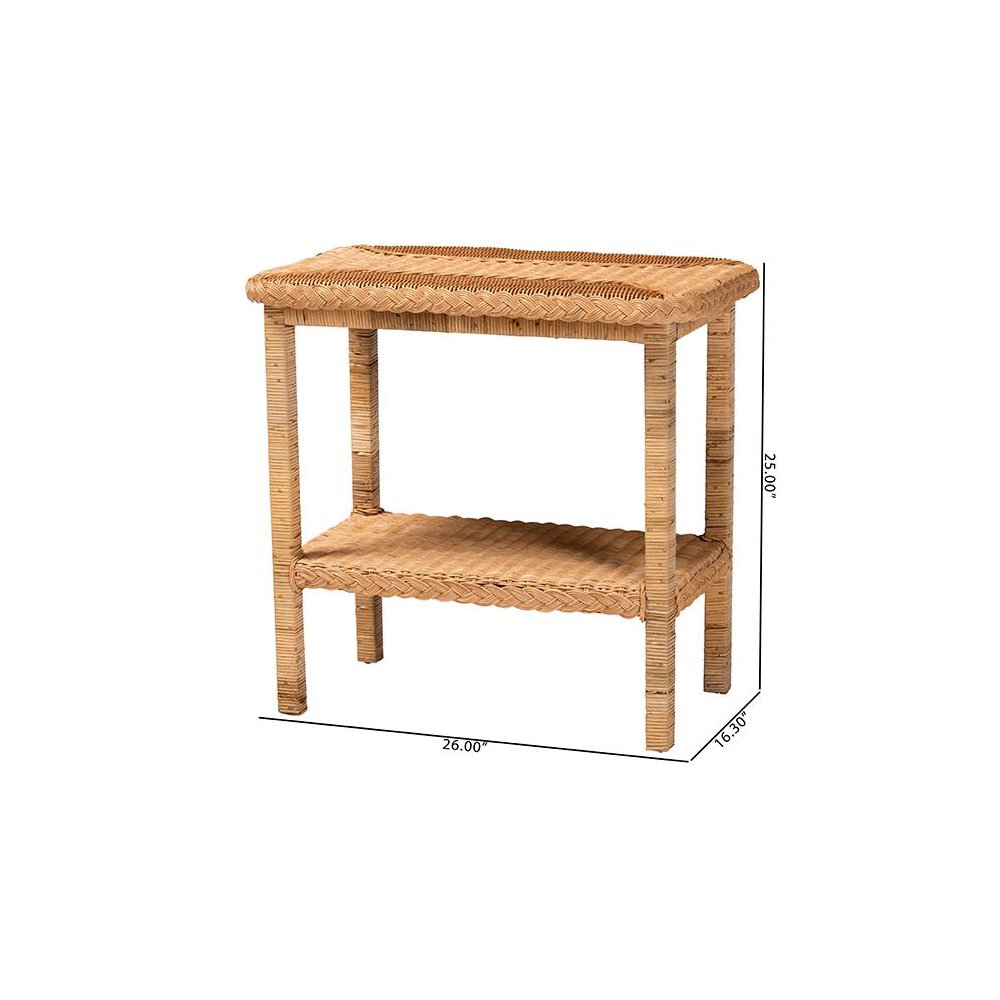 Minahasa Bohemian Light Honey Braided Rattan Side Table. Picture 9