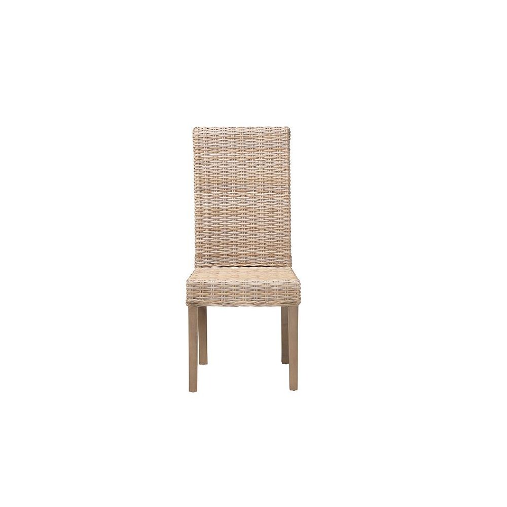 Santiago Bohemian Grey Natural Kubu Rattan and Mango Wood Dining Chair. Picture 2
