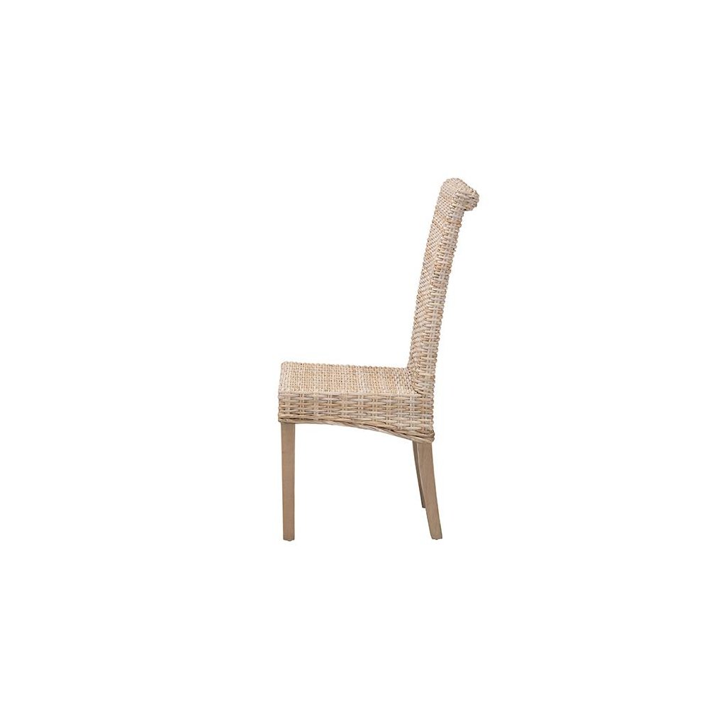 Santiago Bohemian Grey Natural Kubu Rattan and Mango Wood Dining Chair. Picture 3