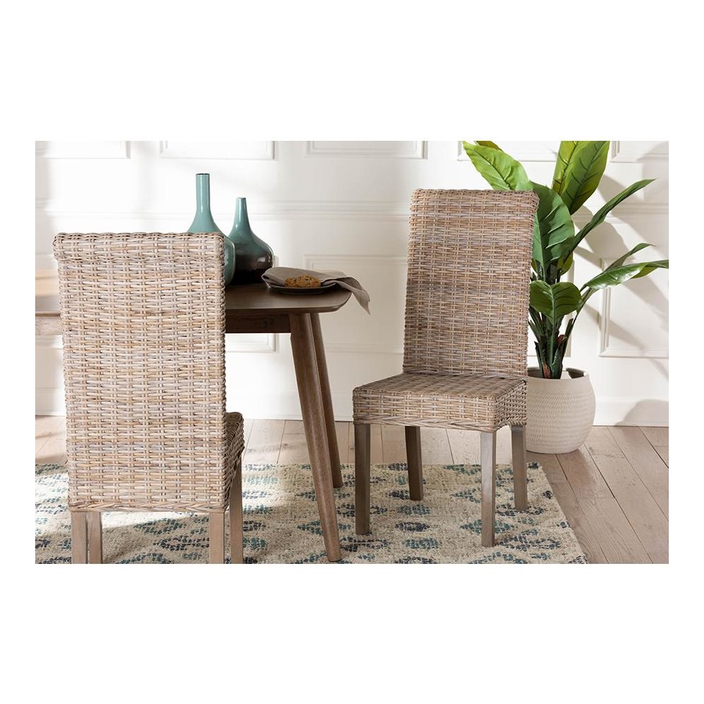 Santiago Bohemian Grey Natural Kubu Rattan and Mango Wood Dining Chair. Picture 8