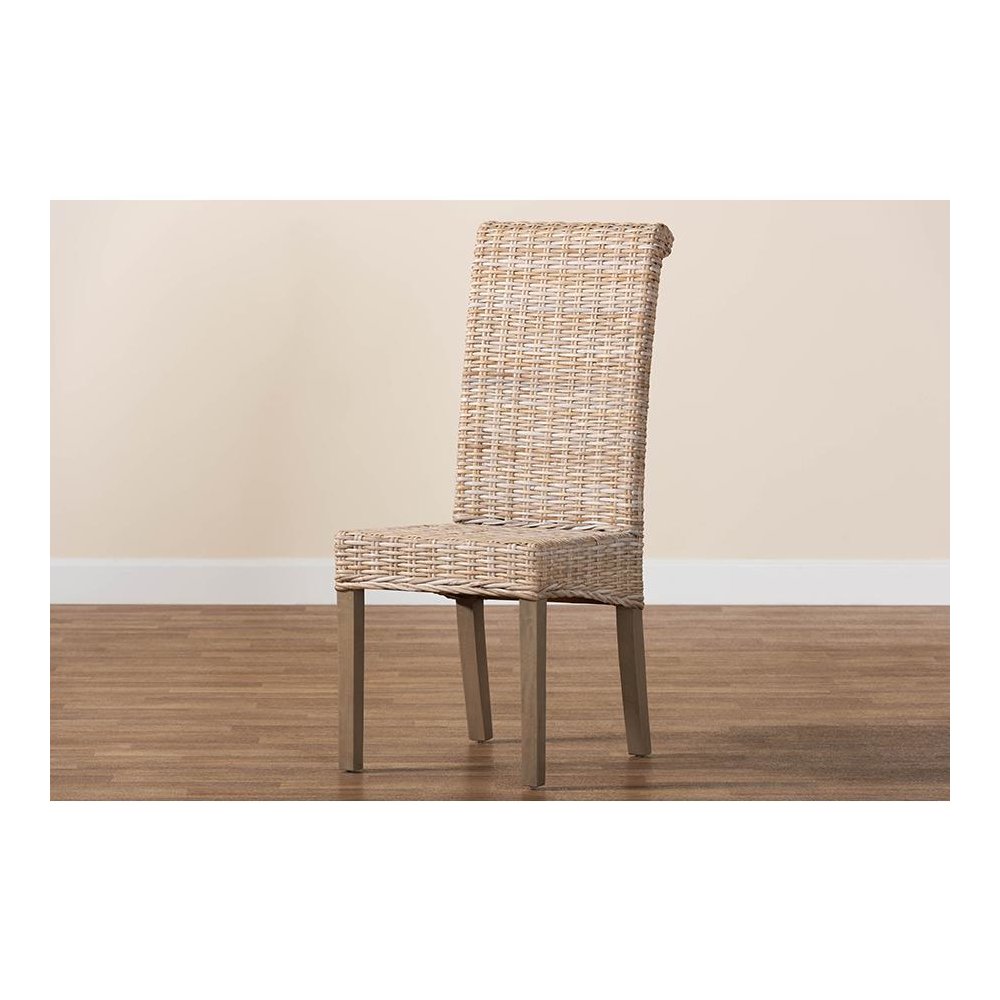 Santiago Bohemian Grey Natural Kubu Rattan and Mango Wood Dining Chair. Picture 9