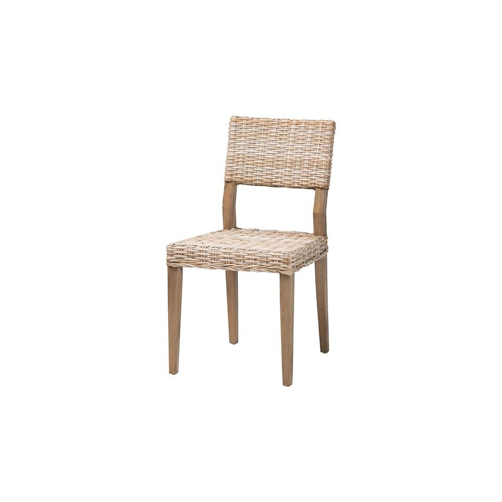 Barossa Bohemian Grey Kubu Rattan and Mahogany Wood Dining Chair. Picture 1