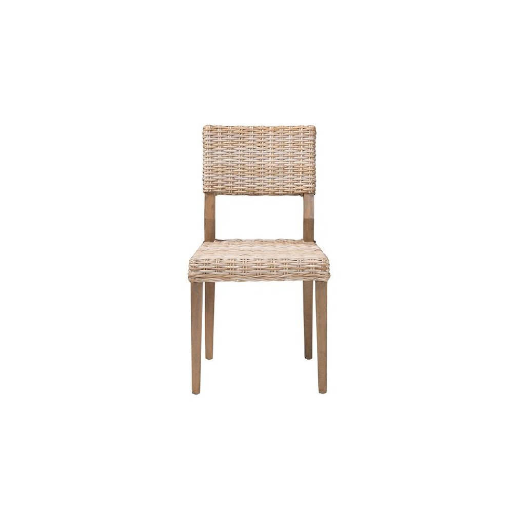 Barossa Bohemian Grey Kubu Rattan and Mahogany Wood Dining Chair. Picture 2