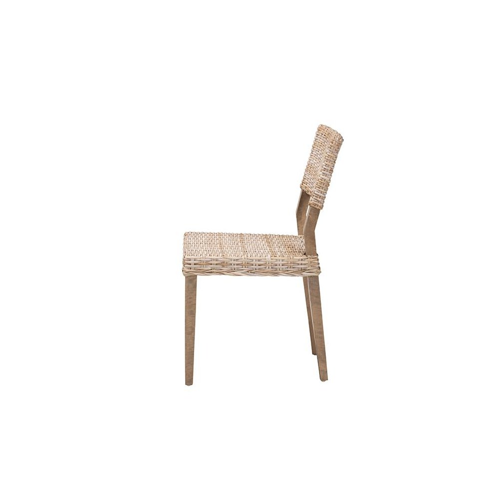 Barossa Bohemian Grey Kubu Rattan and Mahogany Wood Dining Chair. Picture 3
