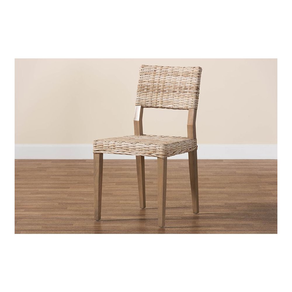 Barossa Bohemian Grey Kubu Rattan and Mahogany Wood Dining Chair. Picture 9