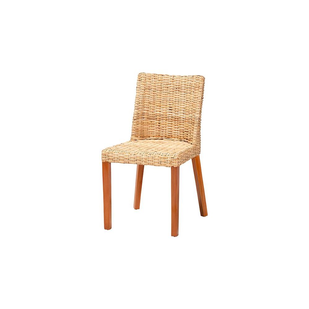 Rowen Bohemian Light Honey Kubu Rattan and Mahogany Wood Dining Chair. Picture 1