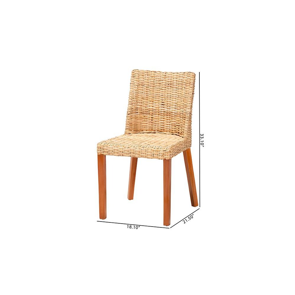 Rowen Bohemian Light Honey Kubu Rattan and Mahogany Wood Dining Chair. Picture 10