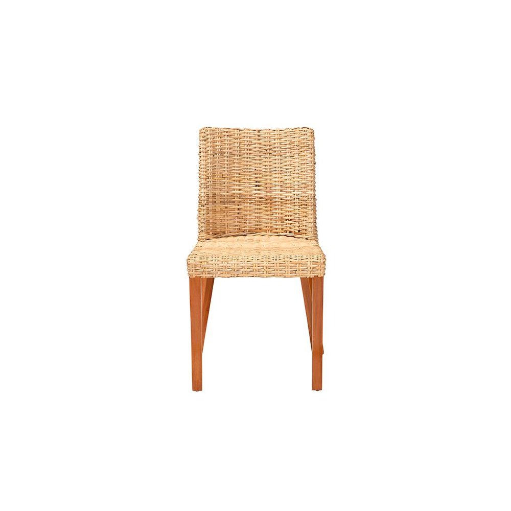 Rowen Bohemian Light Honey Kubu Rattan and Mahogany Wood Dining Chair. Picture 2