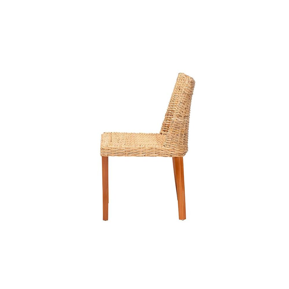 Rowen Bohemian Light Honey Kubu Rattan and Mahogany Wood Dining Chair. Picture 3