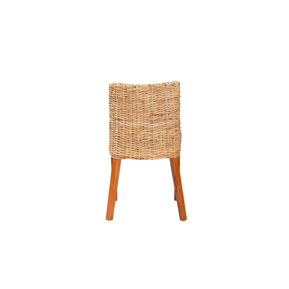 Rowen Bohemian Light Honey Kubu Rattan and Mahogany Wood Dining Chair. Picture 4