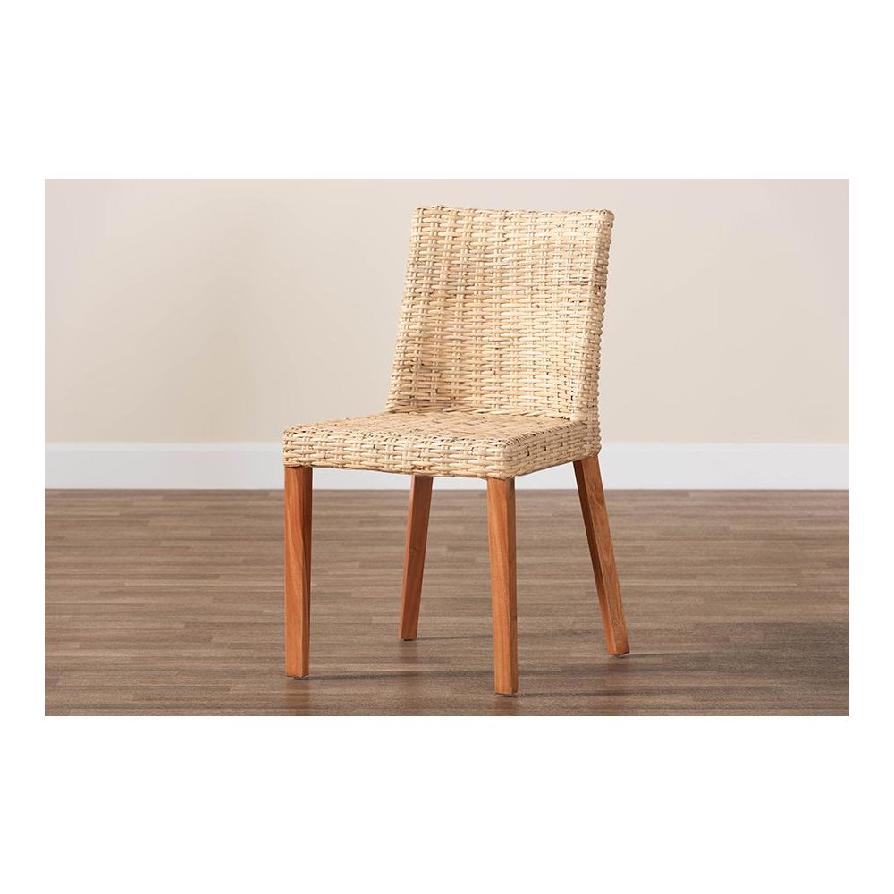 Rowen Bohemian Light Honey Kubu Rattan and Mahogany Wood Dining Chair. Picture 9