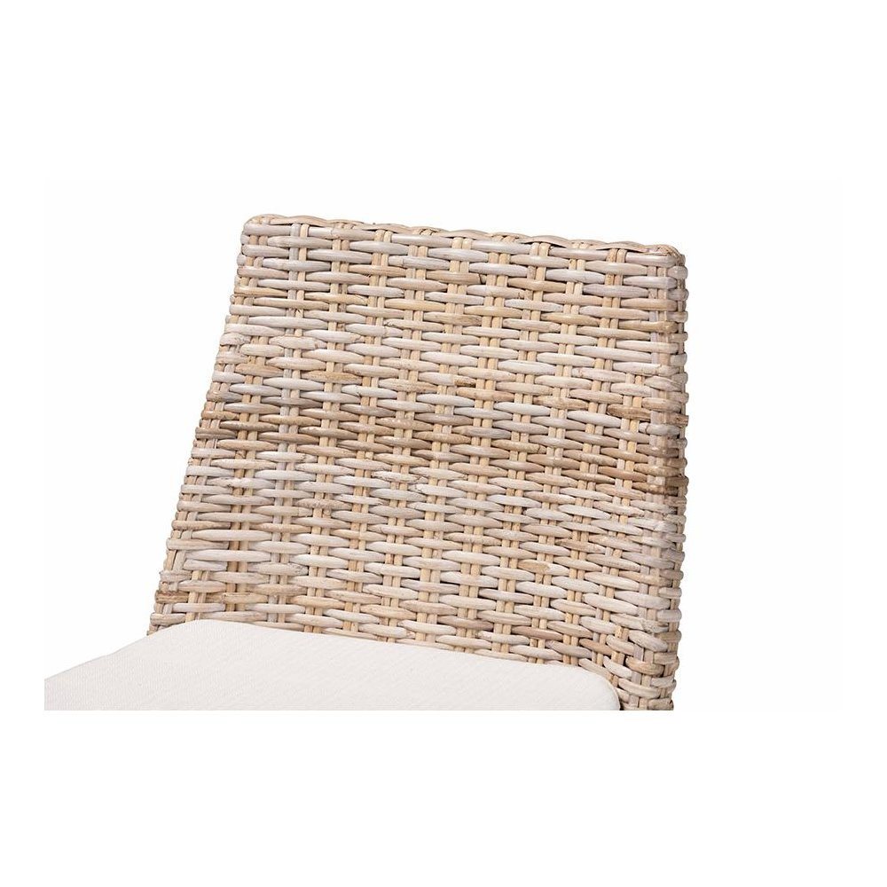 Bohemian Grey Kubu Rattan and Rustic Taupe Finished Mahogany Wood Counter Stool. Picture 5