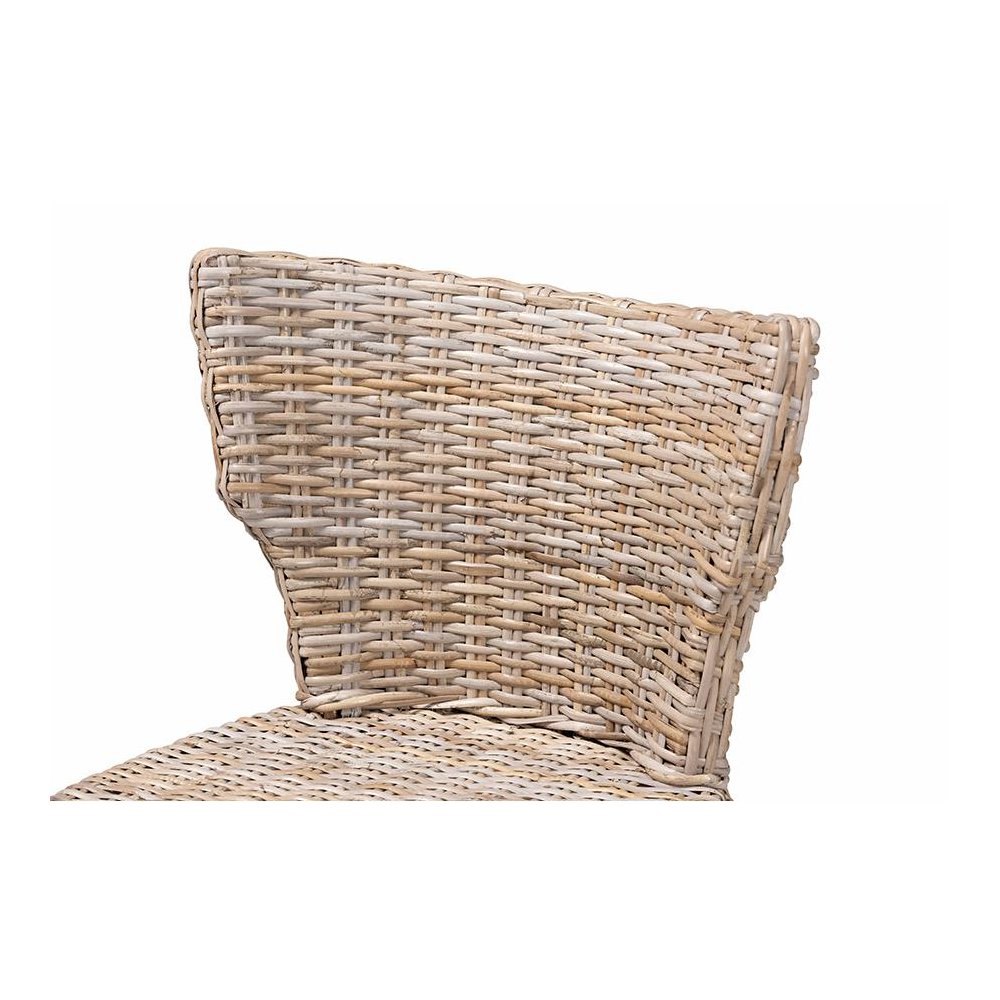 Enver Modern Bohemian Grey Kubu Rattan and Mahogany Wood Counter Stool. Picture 5