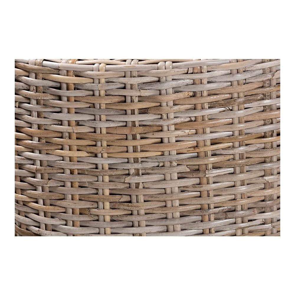 Enver Modern Bohemian Grey Kubu Rattan and Mahogany Wood Counter Stool. Picture 7