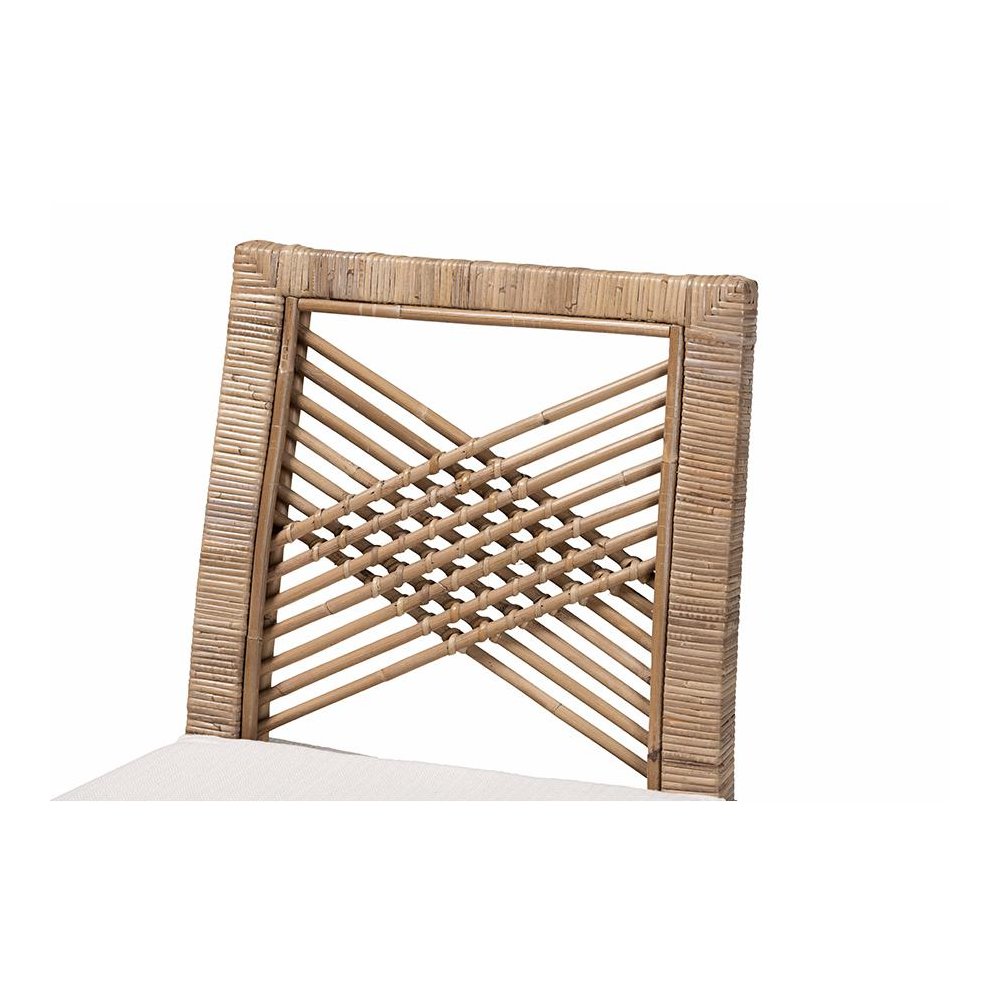 Poltak Modern Bohemian Grey Natural Kubu Rattan and Mahogany Wood Counter Stool. Picture 5