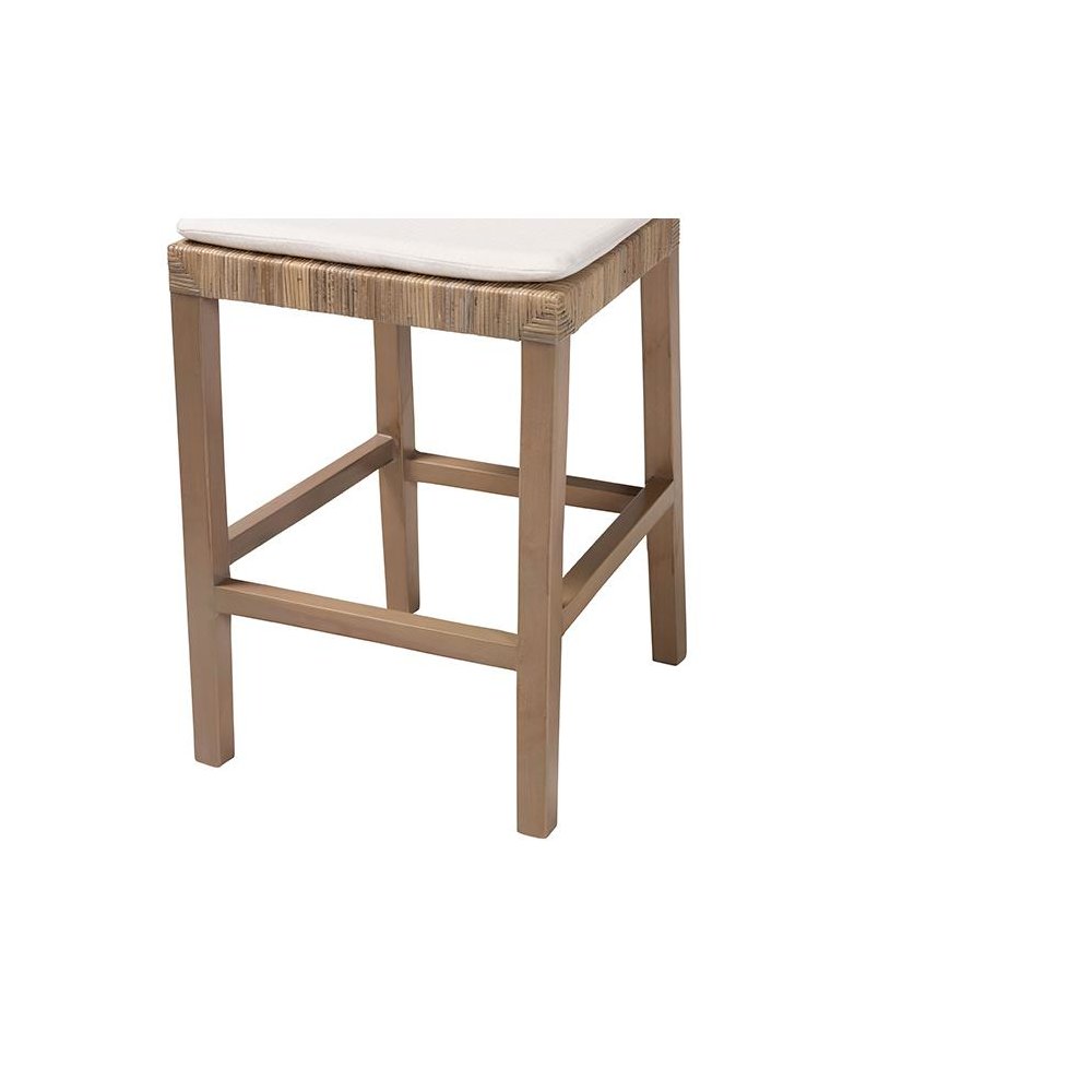 Poltak Modern Bohemian Grey Natural Kubu Rattan and Mahogany Wood Counter Stool. Picture 6