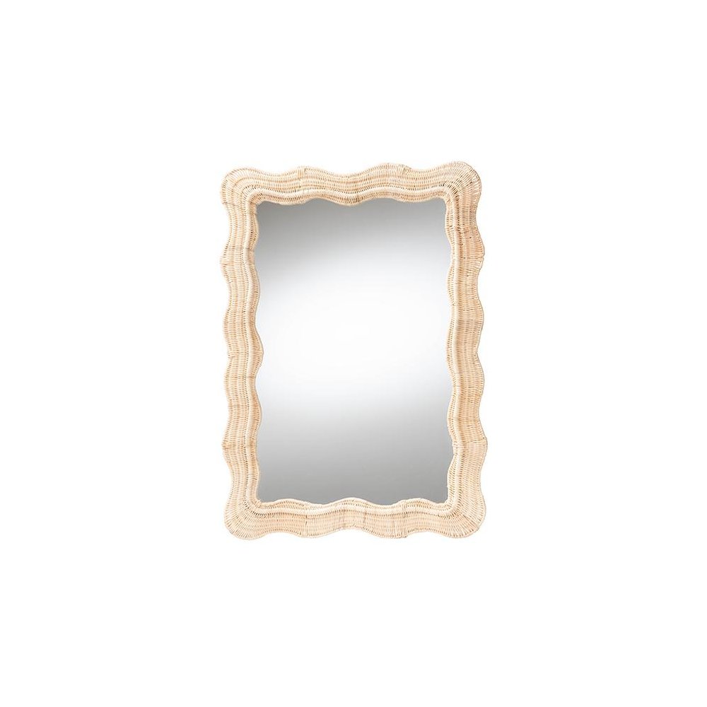 Hasana Bohemian Natural Scallop Rattan Accent Wall Mirror. Picture 1