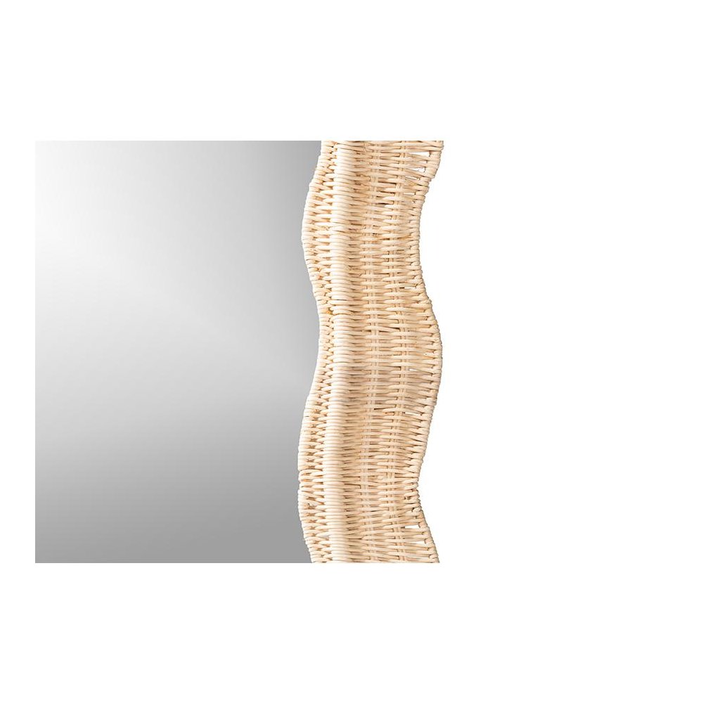Hasana Bohemian Natural Scallop Rattan Accent Wall Mirror. Picture 2