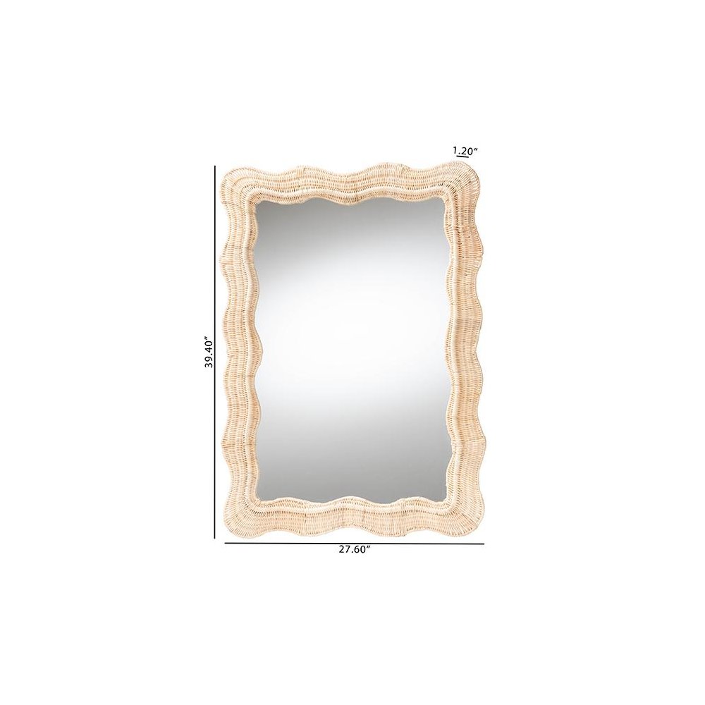 Hasana Bohemian Natural Scallop Rattan Accent Wall Mirror. Picture 4