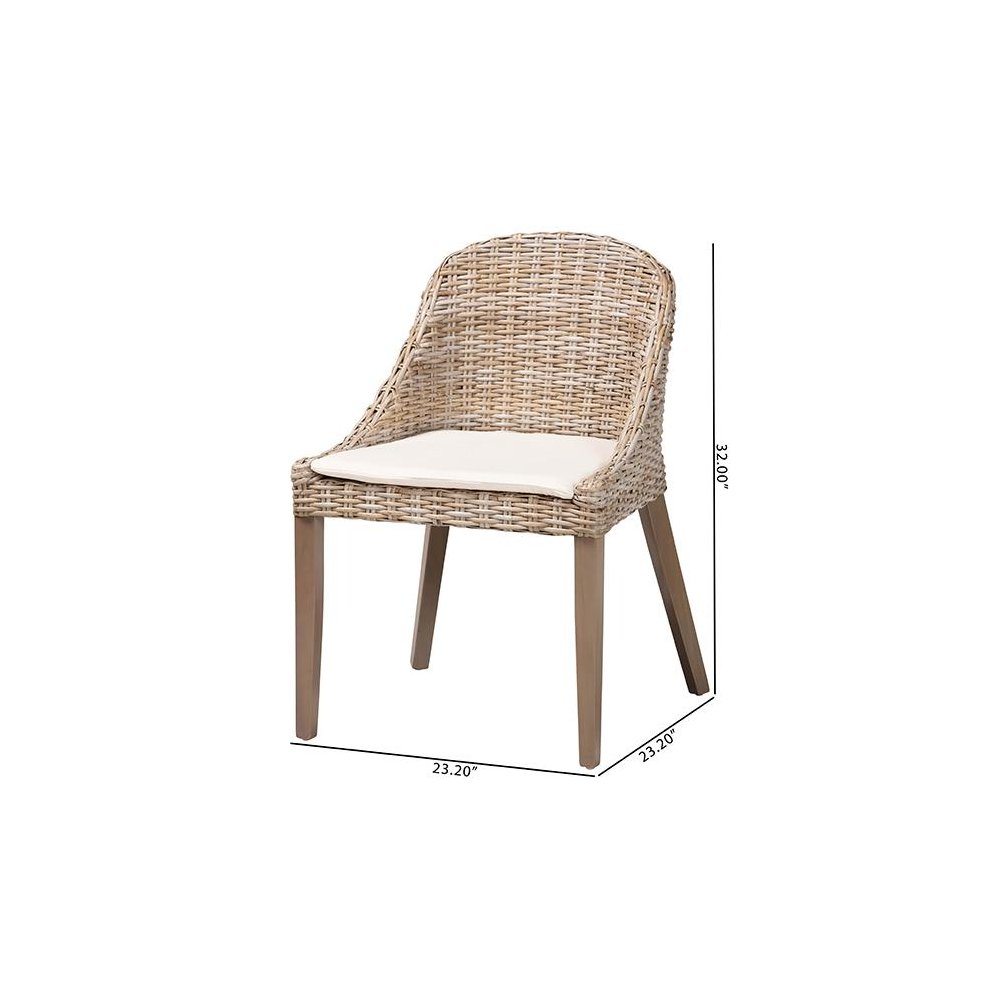 Lara Bohemian Grey Kubu Rattan and Mahogany Wood Dining Chair. Picture 10