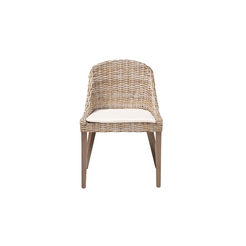 Lara Bohemian Grey Kubu Rattan and Mahogany Wood Dining Chair. Picture 2