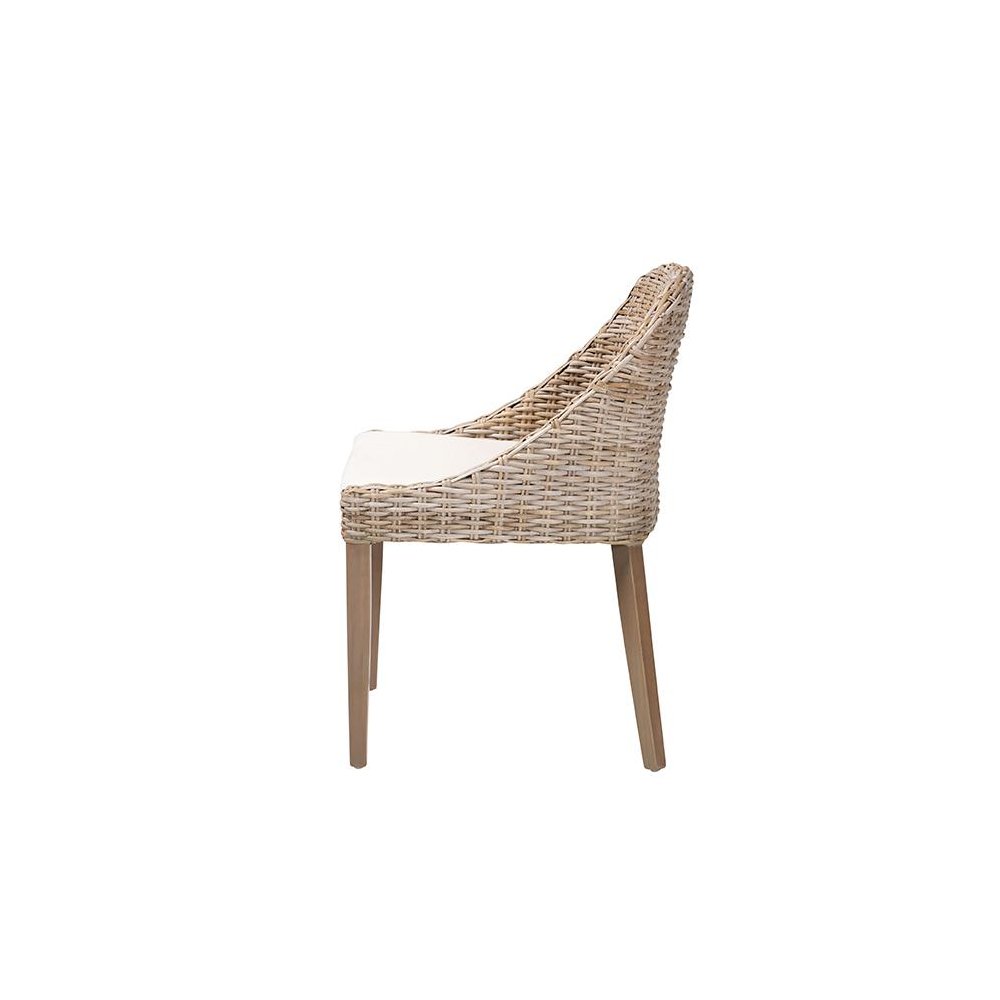 Lara Bohemian Grey Kubu Rattan and Mahogany Wood Dining Chair. Picture 3