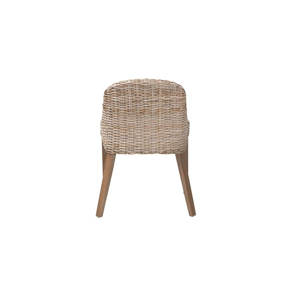Lara Bohemian Grey Kubu Rattan and Mahogany Wood Dining Chair. Picture 4