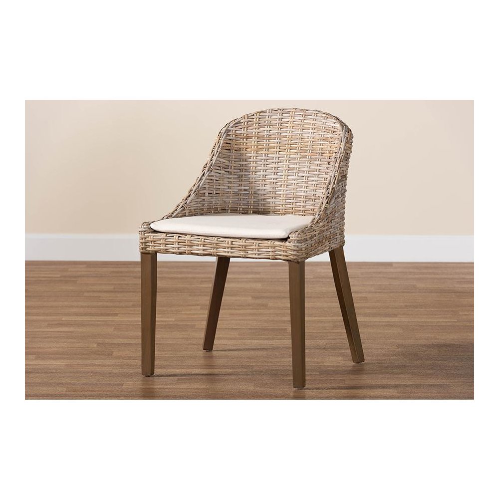 Lara Bohemian Grey Kubu Rattan and Mahogany Wood Dining Chair. Picture 9