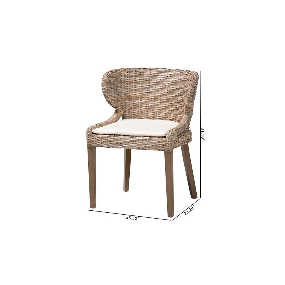 Niesha Bohemian Grey Natural Kubu Rattan and Mahogany Wood Dining Chair. Picture 10