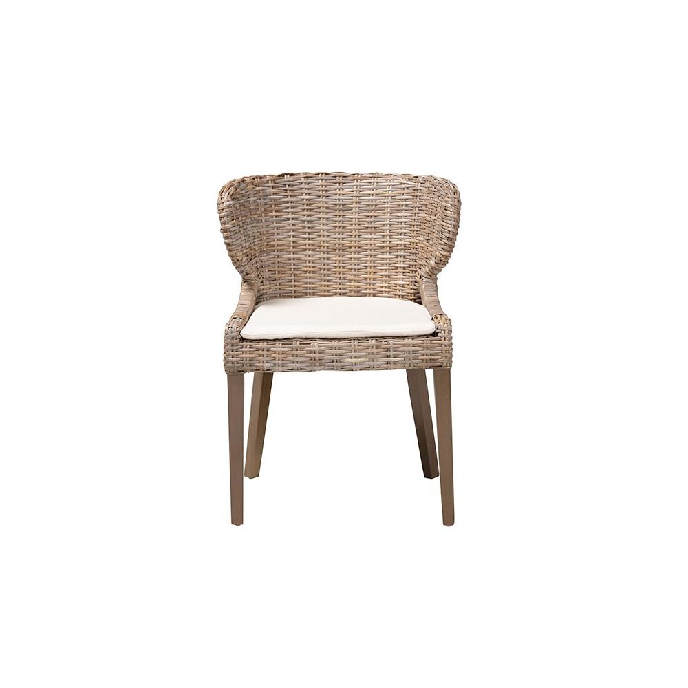 Niesha Bohemian Grey Natural Kubu Rattan and Mahogany Wood Dining Chair. Picture 2