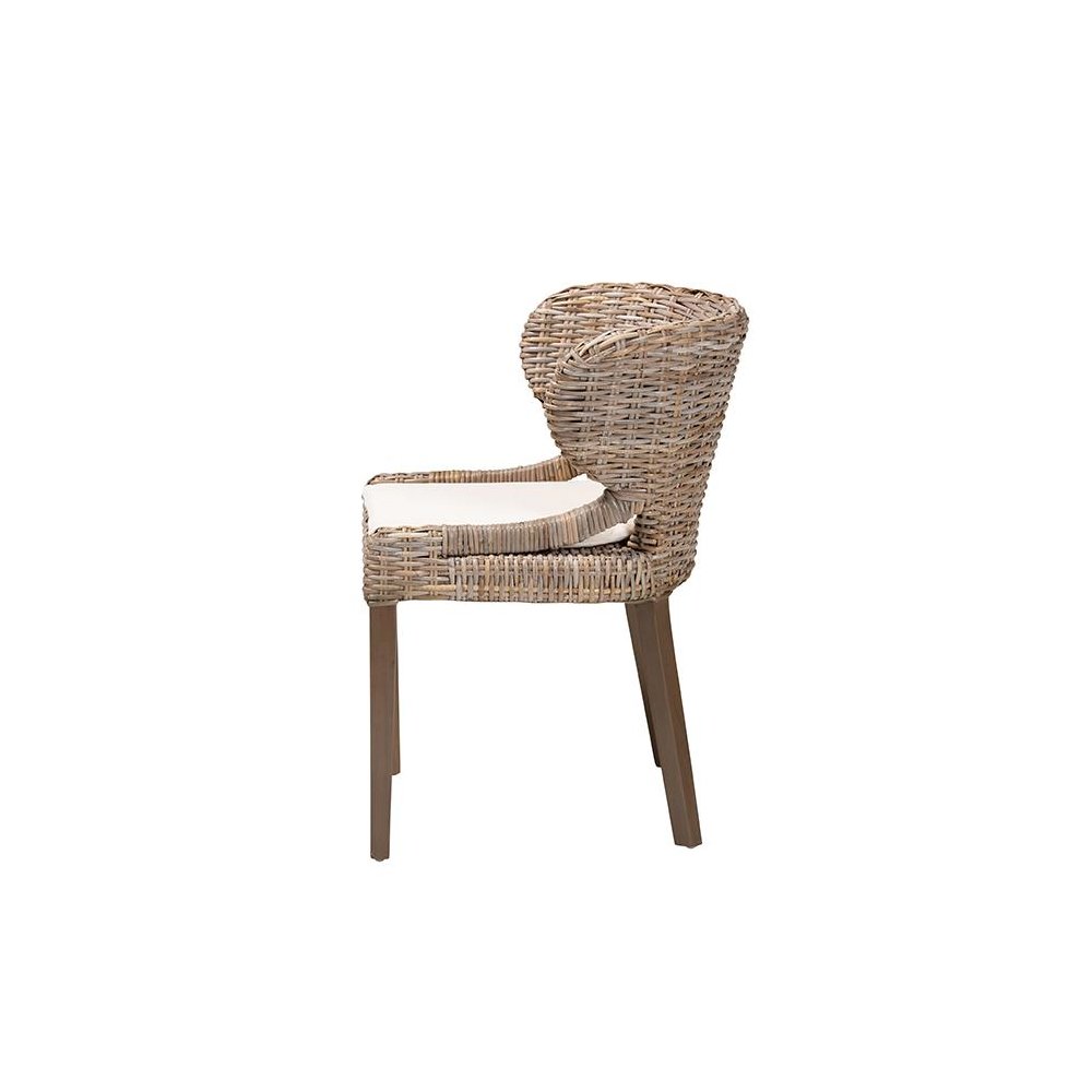 Niesha Bohemian Grey Natural Kubu Rattan and Mahogany Wood Dining Chair. Picture 3
