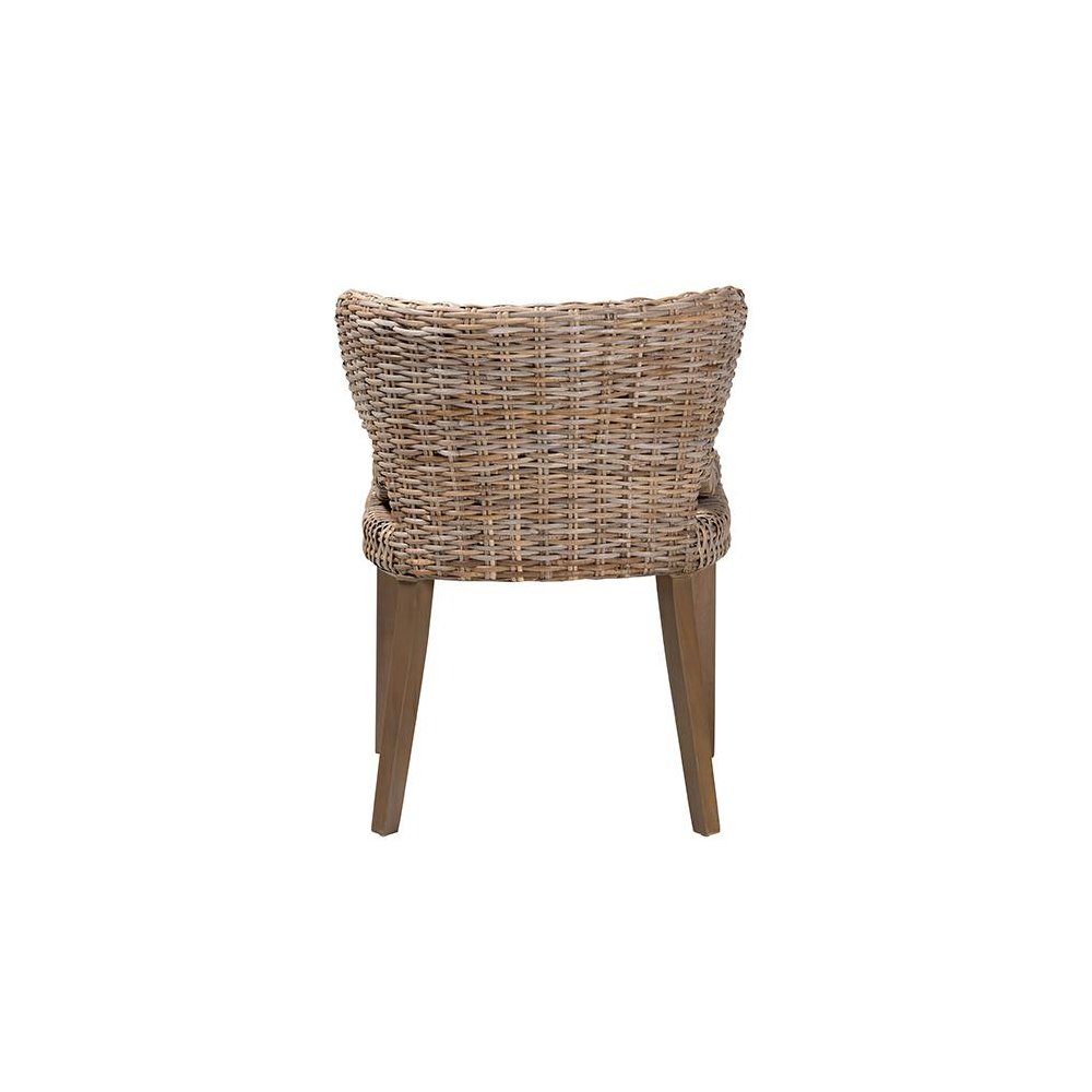 Niesha Bohemian Grey Natural Kubu Rattan and Mahogany Wood Dining Chair. Picture 4