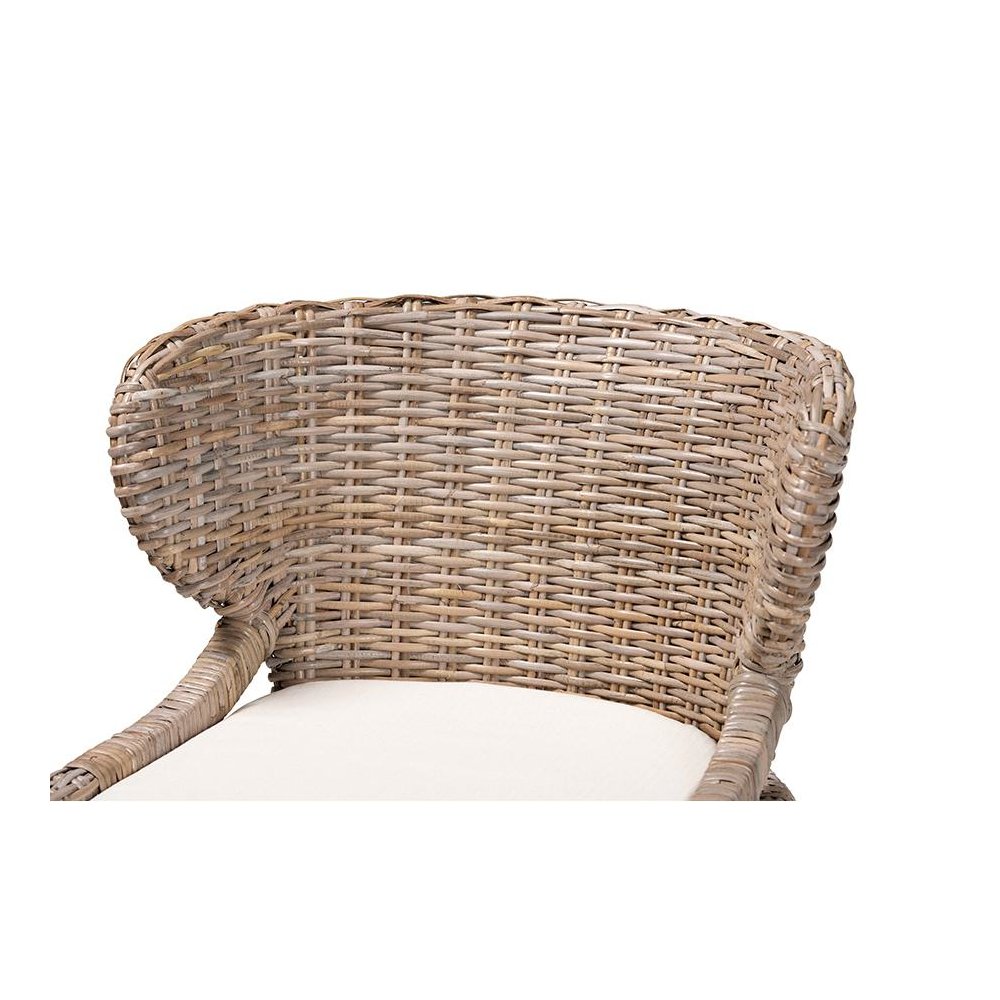 Niesha Bohemian Grey Natural Kubu Rattan and Mahogany Wood Dining Chair. Picture 5