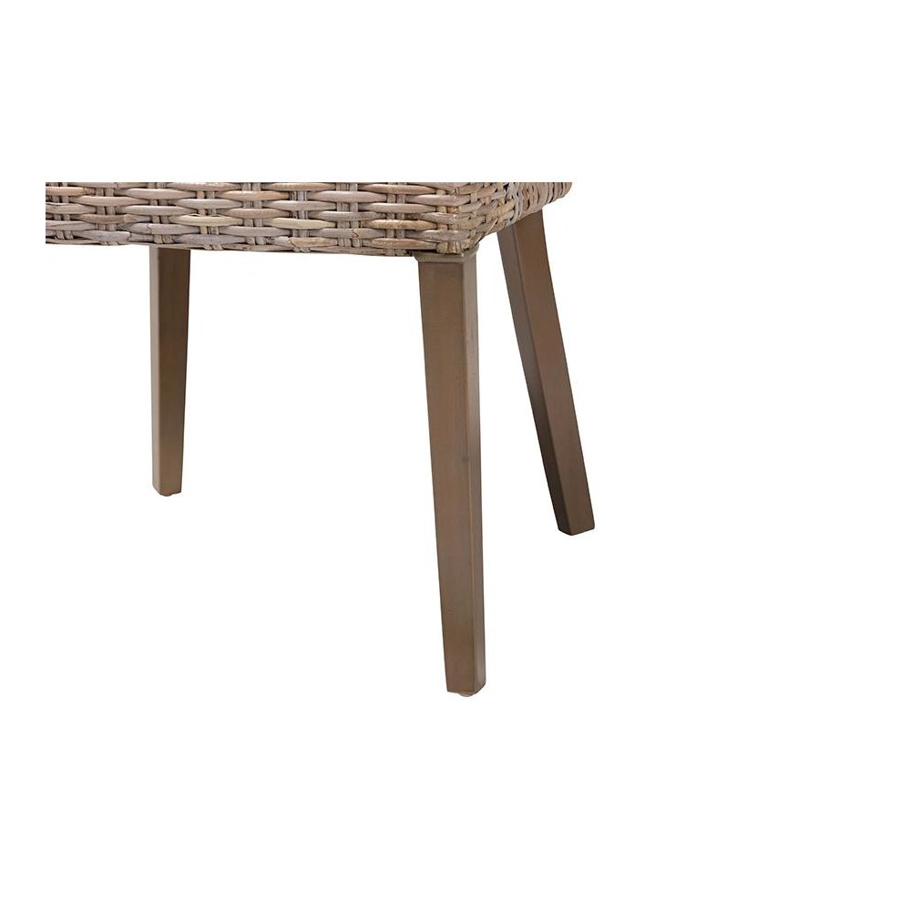 Niesha Bohemian Grey Natural Kubu Rattan and Mahogany Wood Dining Chair. Picture 6