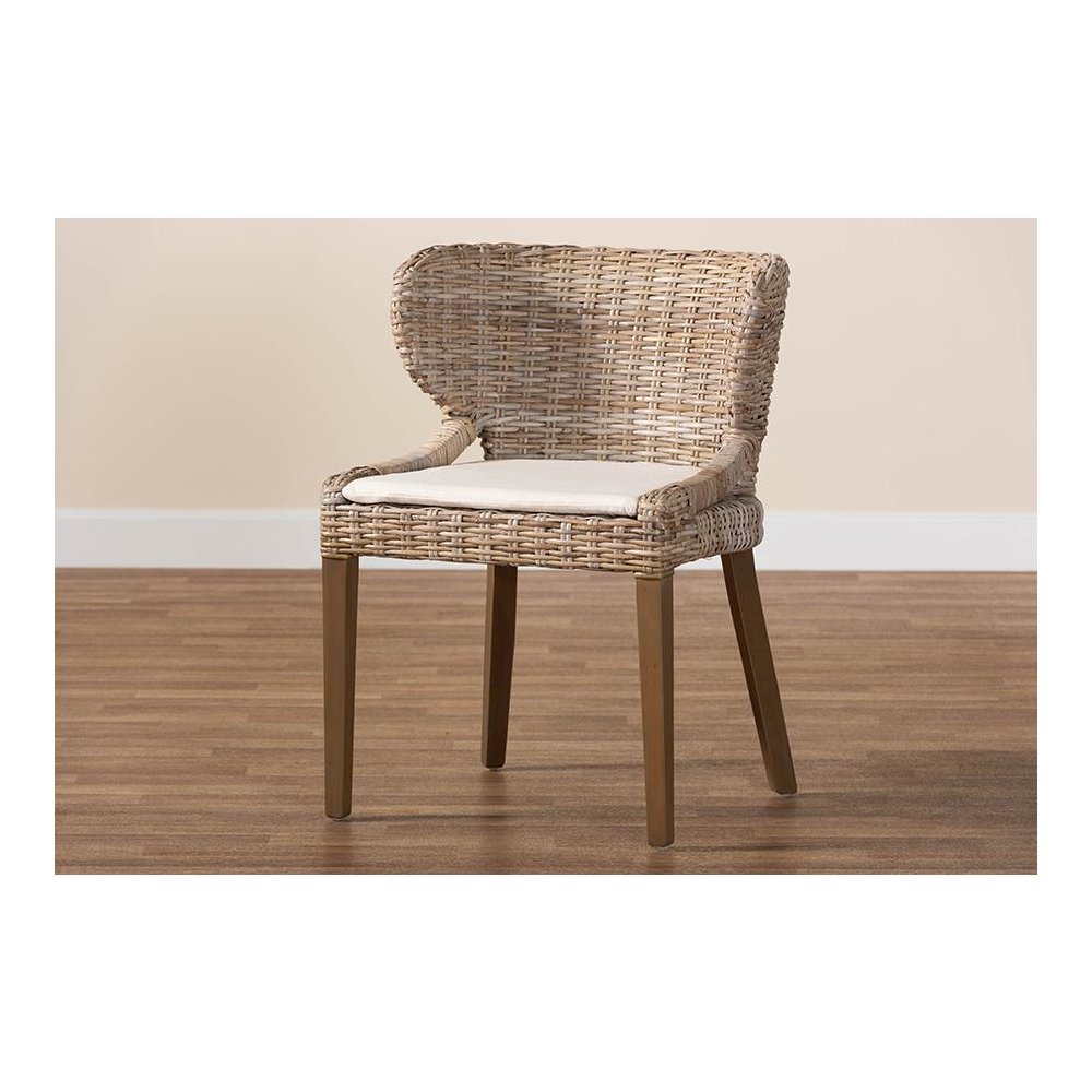Niesha Bohemian Grey Natural Kubu Rattan and Mahogany Wood Dining Chair. Picture 9