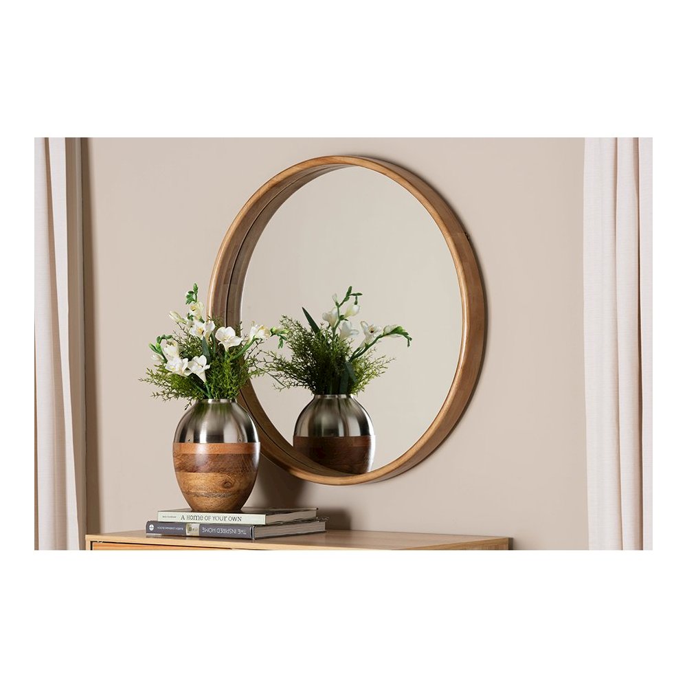 Tazara Japandi Natural Round Accent Wall Mirror. Picture 3