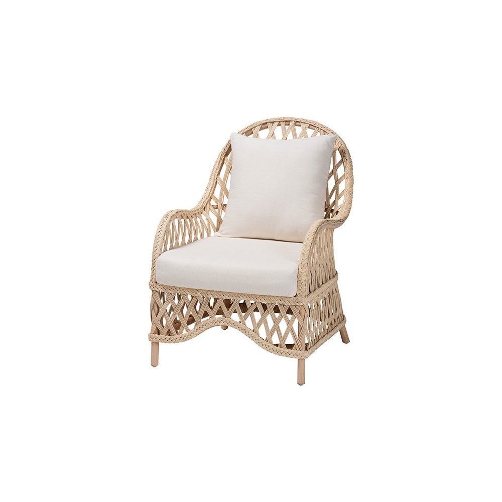 Florence Bohemian Ivory Braided Rattan Arm Chair. Picture 1