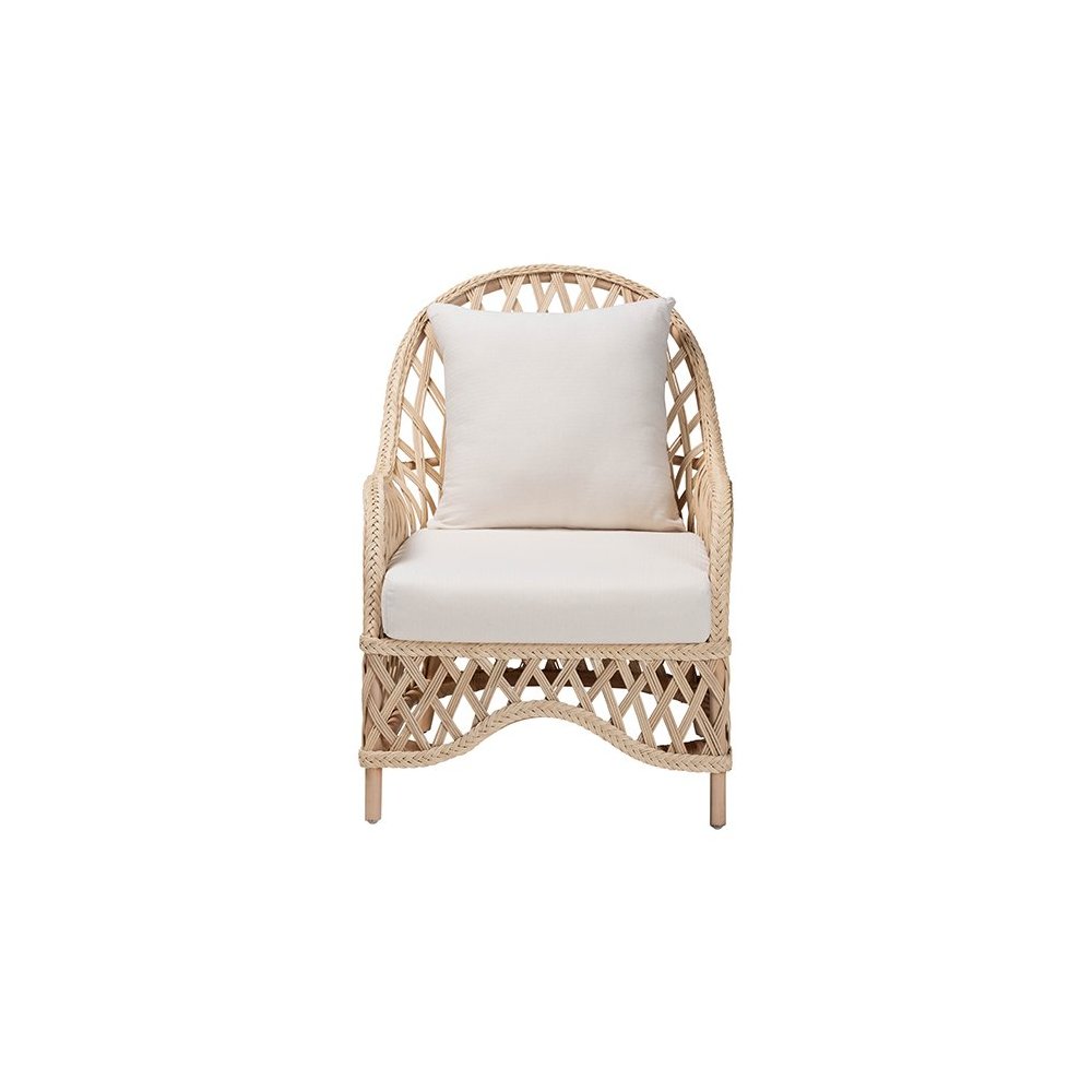 Florence Bohemian Ivory Braided Rattan Arm Chair. Picture 2