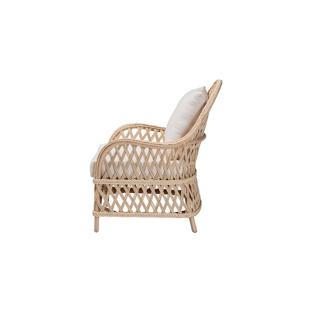 Florence Bohemian Ivory Braided Rattan Arm Chair. Picture 3