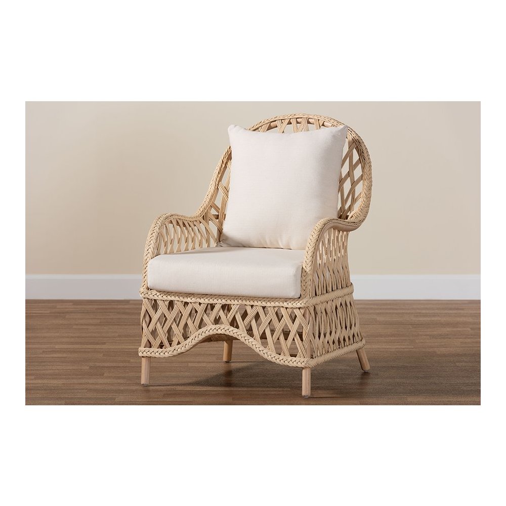 Florence Bohemian Ivory Braided Rattan Arm Chair. Picture 9